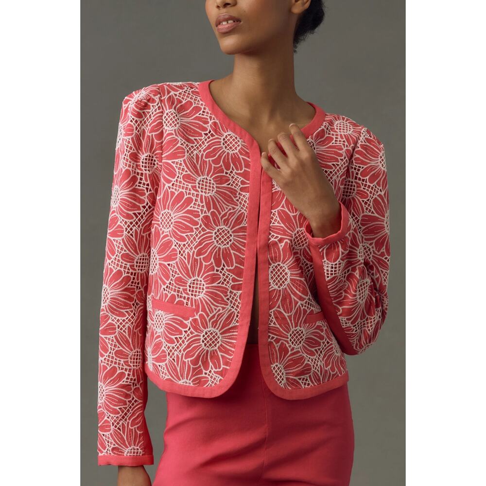 NWT Anthropologie DOLAN Linen Floral Cutwork Jacket Pink & White Linen Medium